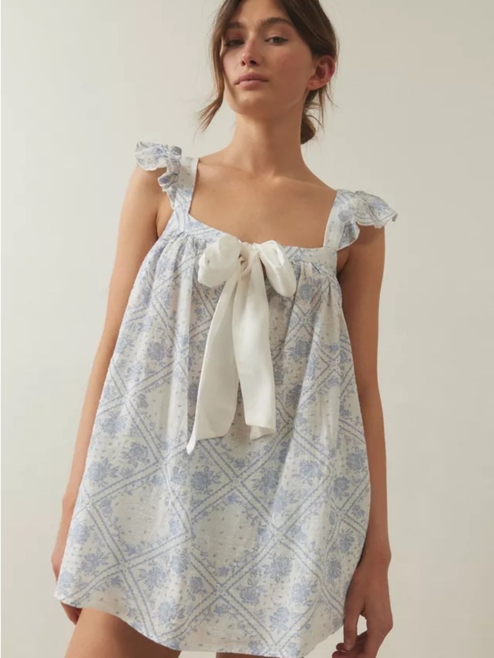 Urban Outfitters Out From Under Pretty PJ Blue Print Babydoll Slip Small
